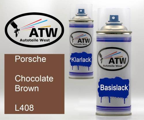 Porsche, Chocolate Brown, L408: 400ml Sprühdose + 400ml Klarlack - Set, von ATW Autoteile West.